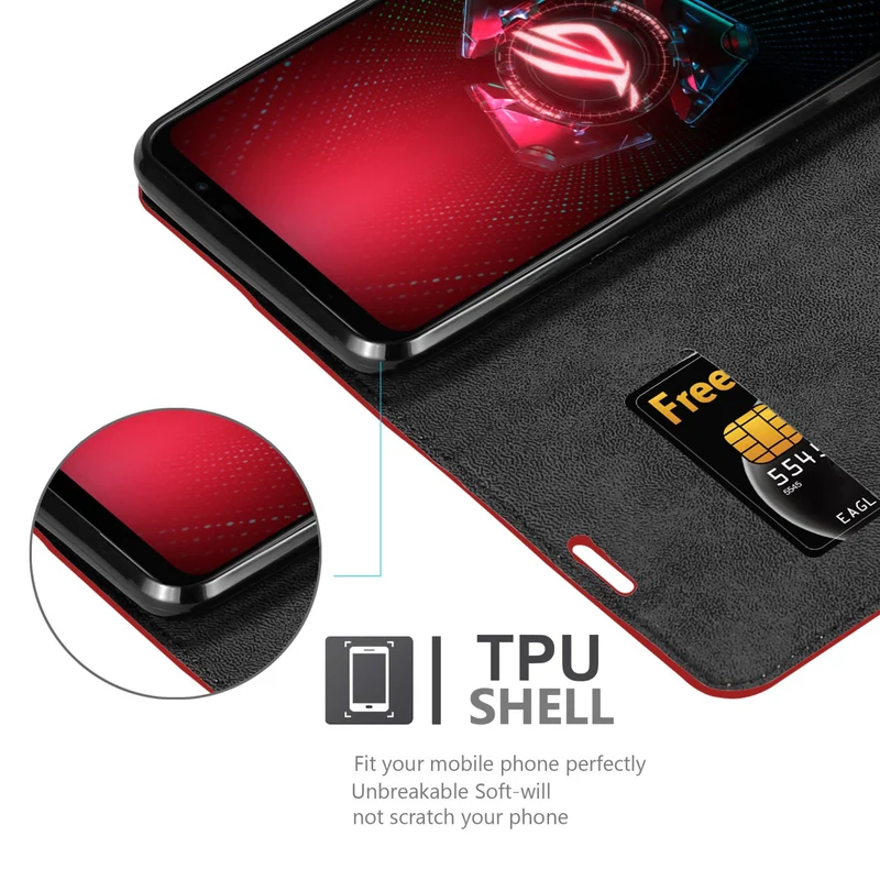 Cadorabo Hülle kompatibel mit Asus ROG Phone 5 Schutzhülle mit Magnetverschluss, Standfunktion und Kartenfach