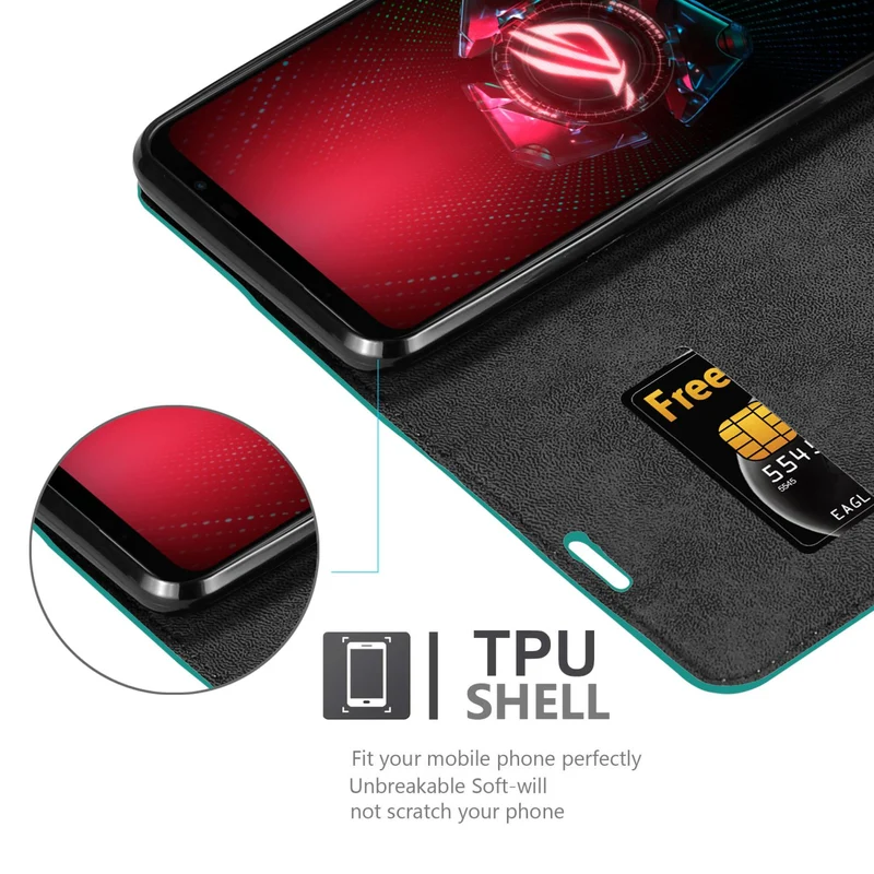 Cadorabo Hülle kompatibel mit Asus ROG Phone 5 Schutzhülle mit Magnetverschluss, Standfunktion und Kartenfach
