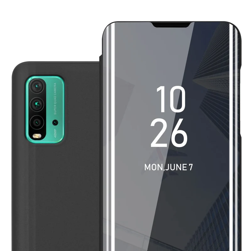 Cadorabo Hülle kompatibel mit Xiaomi RedMi 9T / POCO M3 Clear View Spiegel Schutzhülle mit Standfunktion 360 Grad Schutz