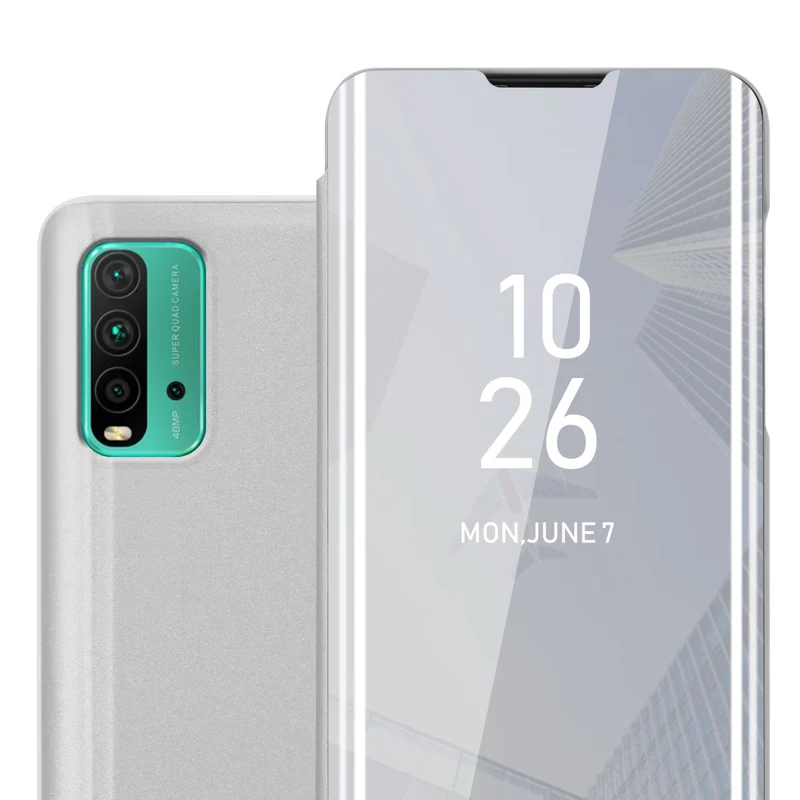 Cadorabo Hülle kompatibel mit Xiaomi RedMi 9T / POCO M3 Clear View Spiegel Schutzhülle mit Standfunktion 360 Grad Schutz