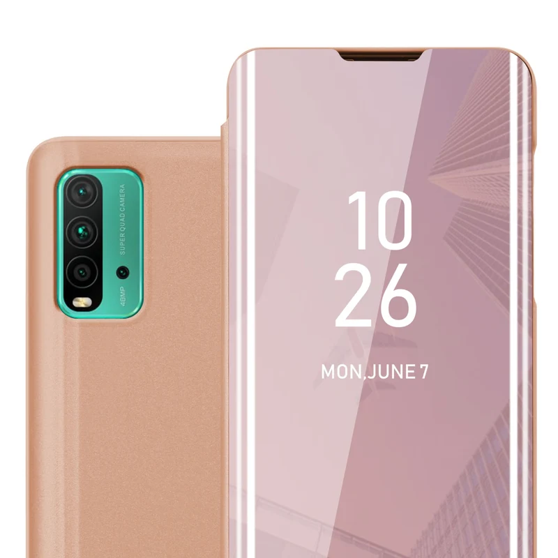 Cadorabo Hülle kompatibel mit Xiaomi RedMi 9T / POCO M3 Clear View Spiegel Schutzhülle mit Standfunktion 360 Grad Schutz
