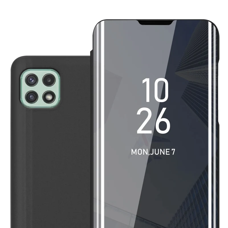 Cadorabo Hülle kompatibel mit Samsung Galaxy A22 5G Clear View Spiegel Schutzhülle mit Standfunktion 360 Grad Schutz