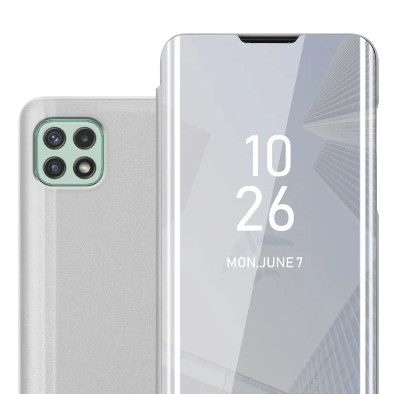 Cadorabo Hülle kompatibel mit Samsung Galaxy A22 5G Clear View Spiegel Schutzhülle mit Standfunktion 360 Grad Schutz