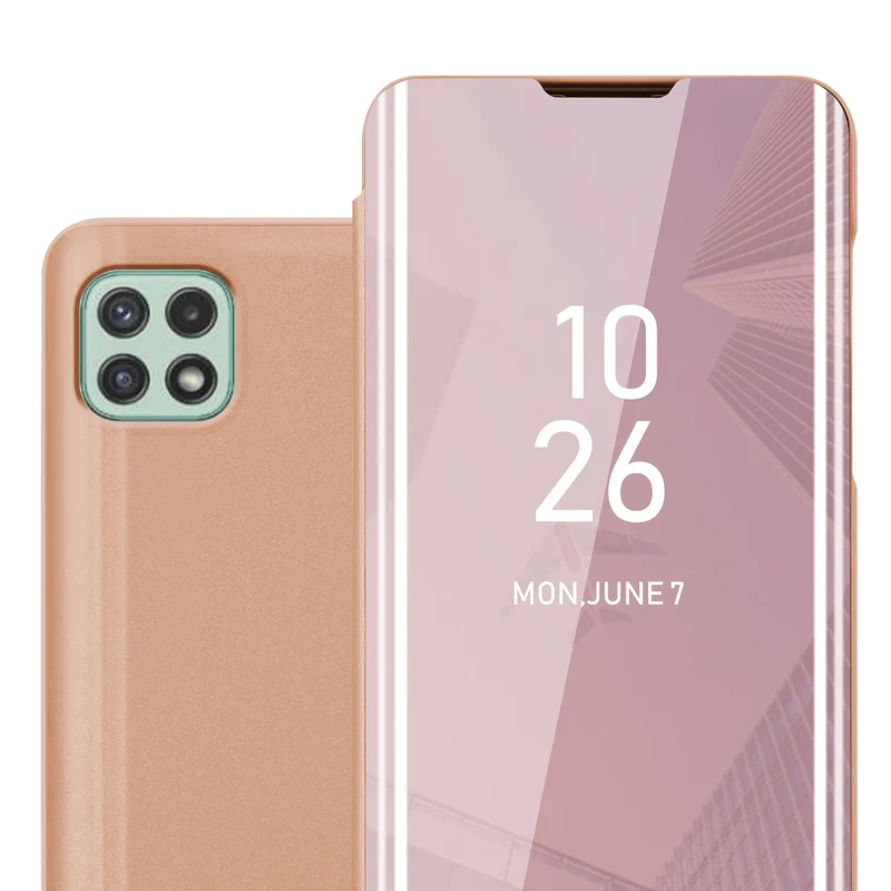 Cadorabo Hülle kompatibel mit Samsung Galaxy A22 5G Clear View Spiegel Schutzhülle mit Standfunktion 360 Grad Schutz