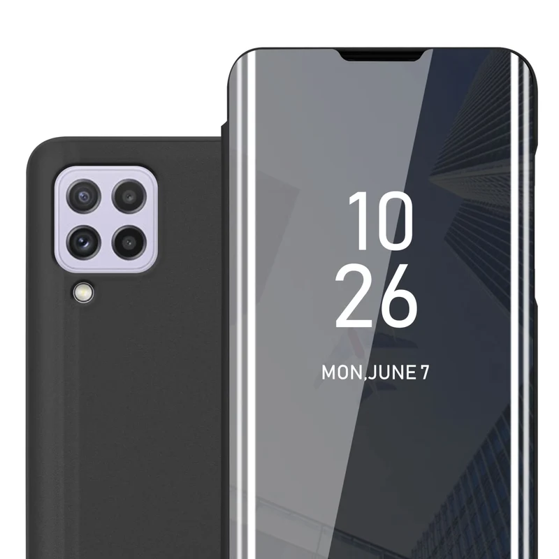 Cadorabo Hülle kompatibel mit Samsung Galaxy A22 4G / M22 / M32 4G Clear View Spiegel Schutzhülle mit Standfunktion 360 Grad Schutz
