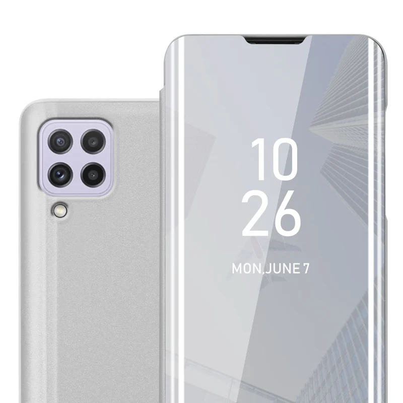 Cadorabo Hülle kompatibel mit Samsung Galaxy A22 4G / M22 / M32 4G Clear View Spiegel Schutzhülle mit Standfunktion 360 Grad Schutz