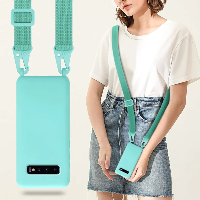Cadorabo Handy Kette kompatibel mit Samsung Galaxy S10 4G Silikon Schutzhülle mit längen verstellbaren Kordel Band