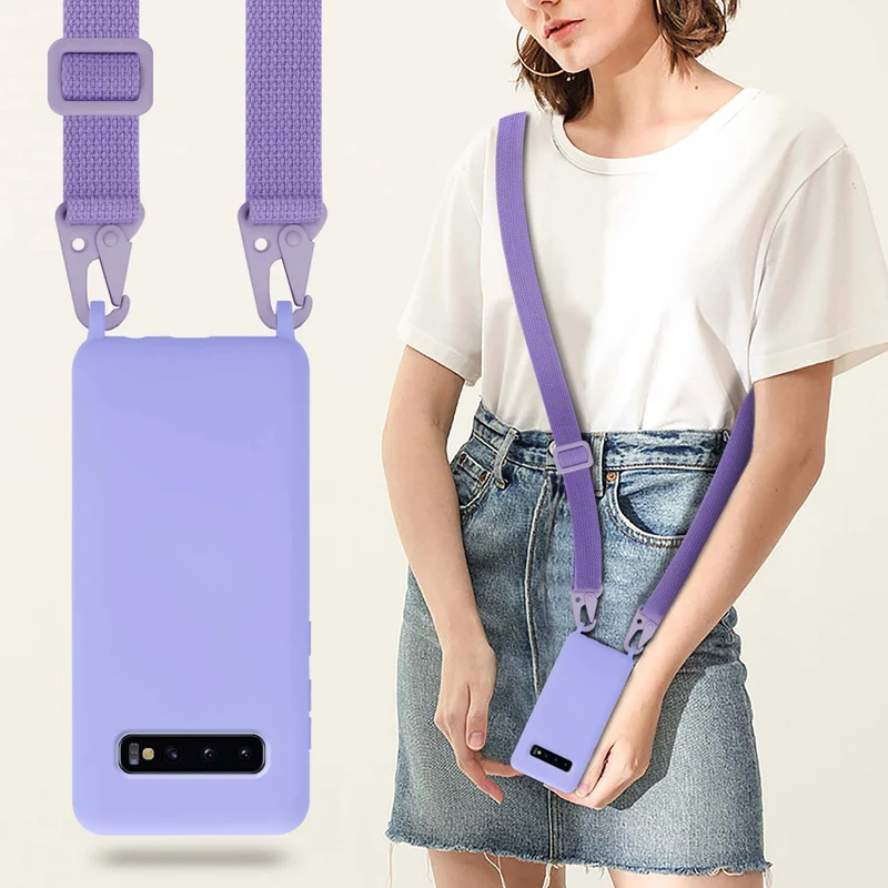 Cadorabo Handy Kette kompatibel mit Samsung Galaxy S10 4G Silikon Schutzhülle mit längen verstellbaren Kordel Band