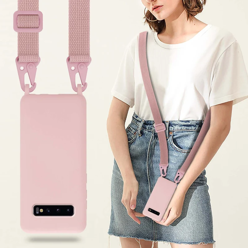 Cadorabo Handy Kette kompatibel mit Samsung Galaxy S10 4G Silikon Schutzhülle mit längen verstellbaren Kordel Band