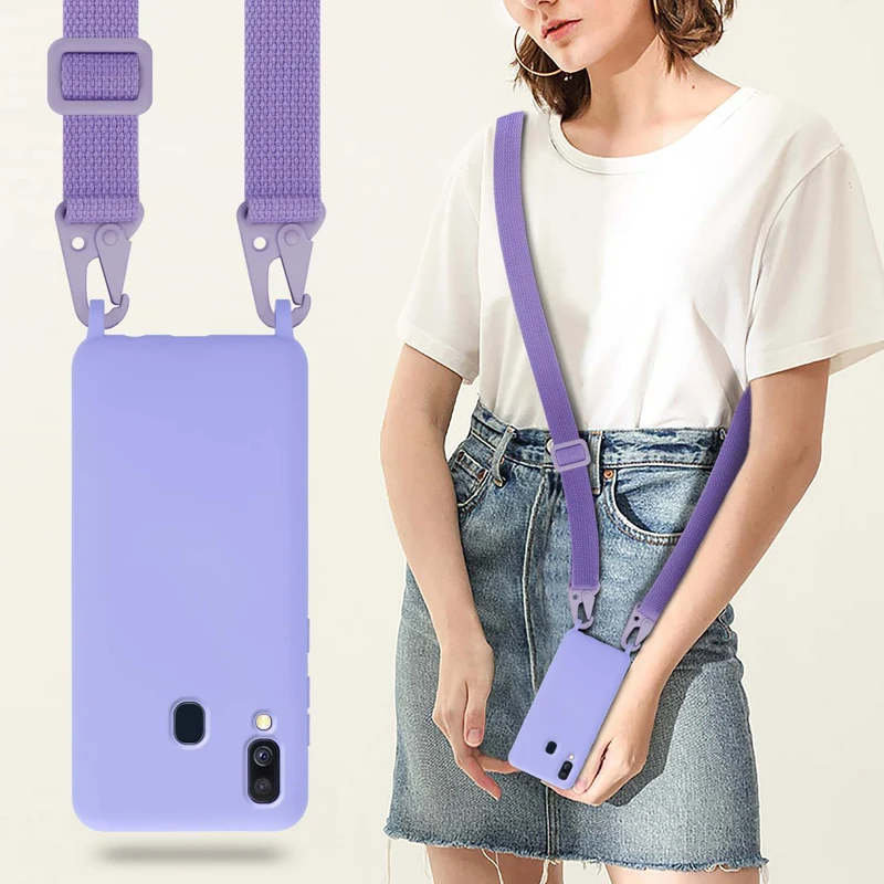 Cadorabo Handy Kette kompatibel mit Samsung Galaxy A40 Silikon Schutzhülle mit längen verstellbaren Kordel Band