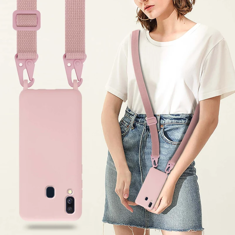 Cadorabo Handy Kette kompatibel mit Samsung Galaxy A40 Silikon Schutzhülle mit längen verstellbaren Kordel Band