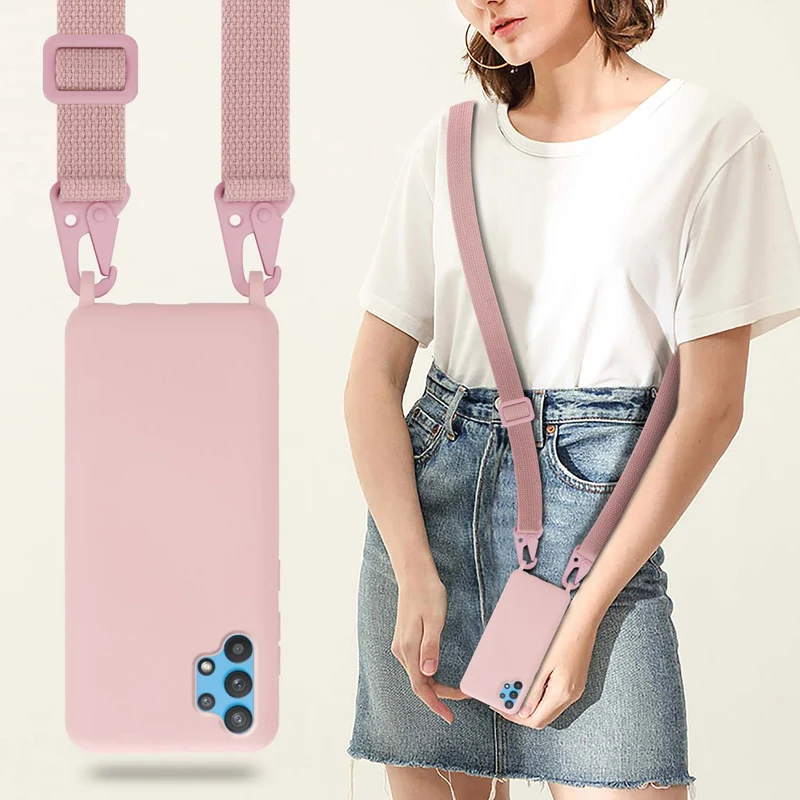 Cadorabo Handy Kette kompatibel mit Samsung Galaxy A32 4G Silikon Schutzhülle mit längen verstellbaren Kordel Band