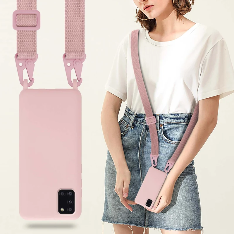 Cadorabo Handy Kette kompatibel mit Samsung Galaxy A31 Silikon Schutzhülle mit längen verstellbaren Kordel Band