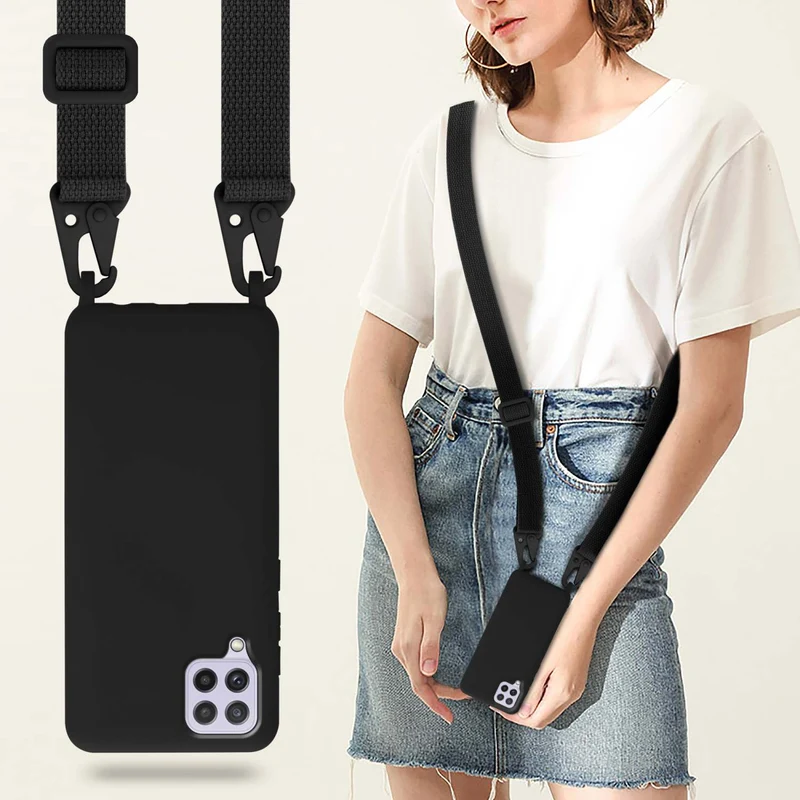 Cadorabo Handy Kette kompatibel mit Samsung Galaxy A22 4G / M22 / M32 4G Silikon Schutzhülle mit längen verstellbaren Kordel Band
