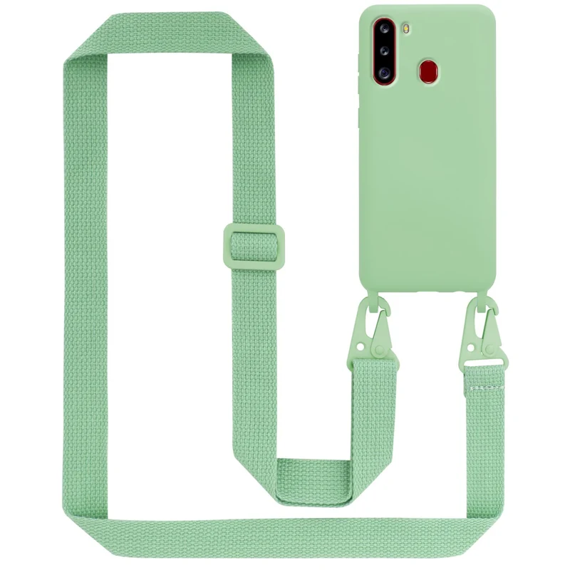 Cadorabo Handy Kette kompatibel mit Samsung Galaxy A21 Silikon Schutzhülle mit längen verstellbaren Kordel Band