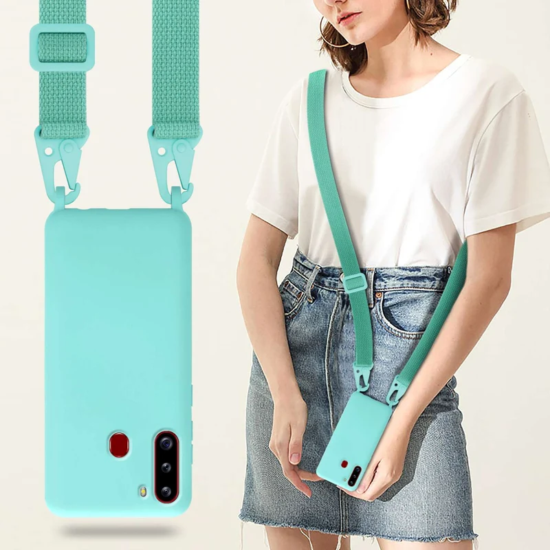 Cadorabo Handy Kette kompatibel mit Samsung Galaxy A21 Silikon Schutzhülle mit längen verstellbaren Kordel Band