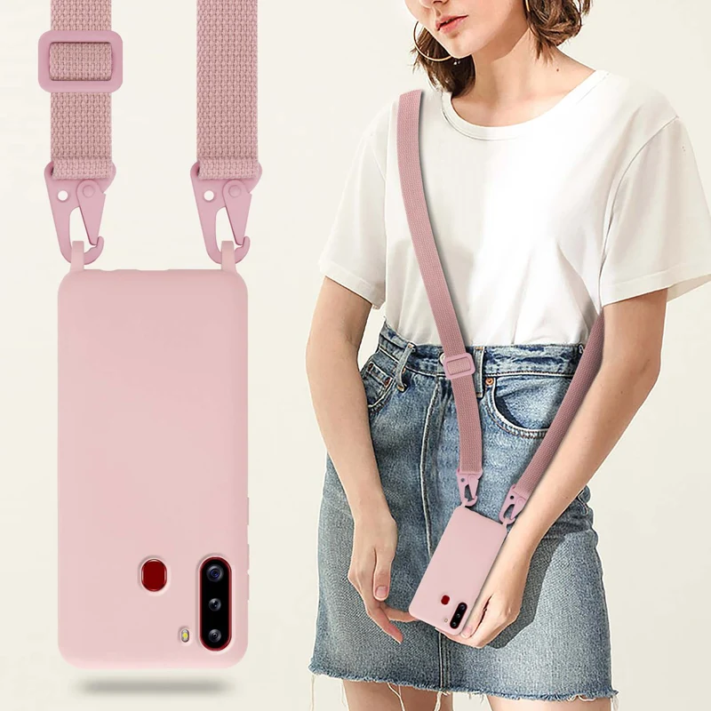Cadorabo Handy Kette kompatibel mit Samsung Galaxy A21 Silikon Schutzhülle mit längen verstellbaren Kordel Band