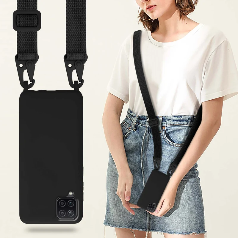 Cadorabo Handy Kette kompatibel mit Samsung Galaxy A12 / M12 Silikon Schutzhülle mit längen verstellbaren Kordel Band