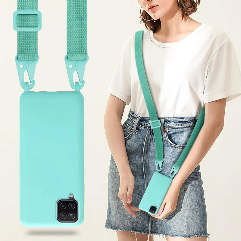 Cadorabo Handy Kette kompatibel mit Samsung Galaxy A12 / M12 Silikon Schutzhülle mit längen verstellbaren Kordel Band