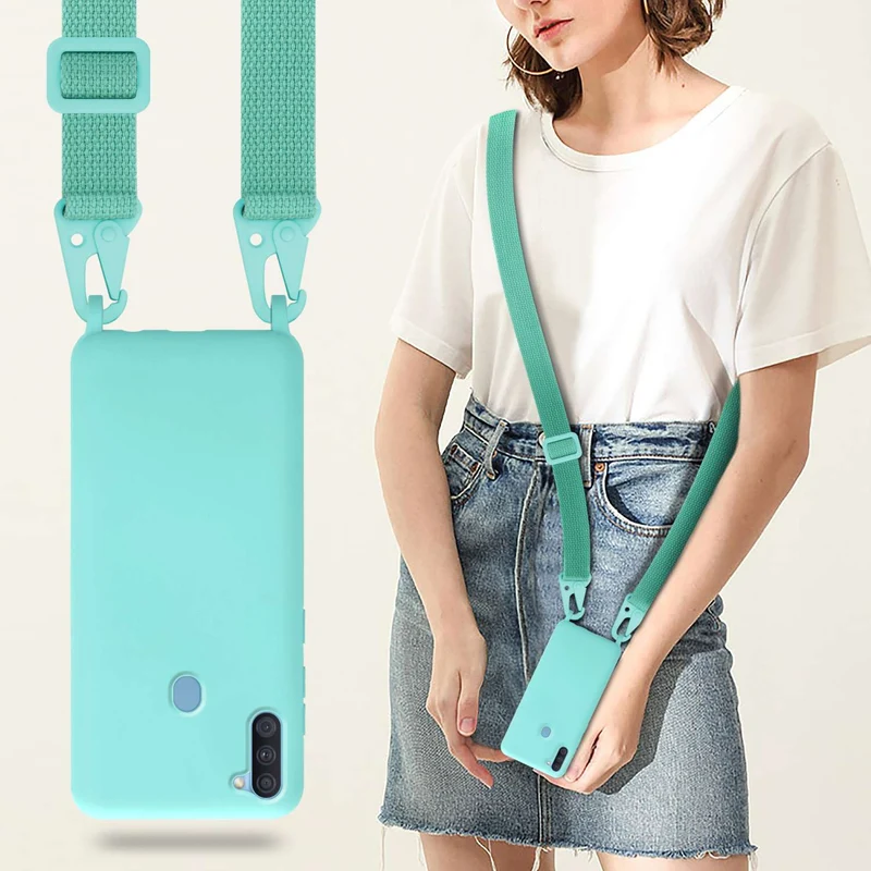 Cadorabo Handy Kette kompatibel mit Samsung Galaxy A11 / M11 Silikon Schutzhülle mit längen verstellbaren Kordel Band