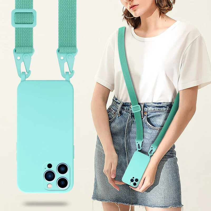 Cadorabo Handy Kette kompatibel mit Apple iPhone 13 PRO MAX Silikon Schutzhülle mit längen verstellbaren Kordel Band