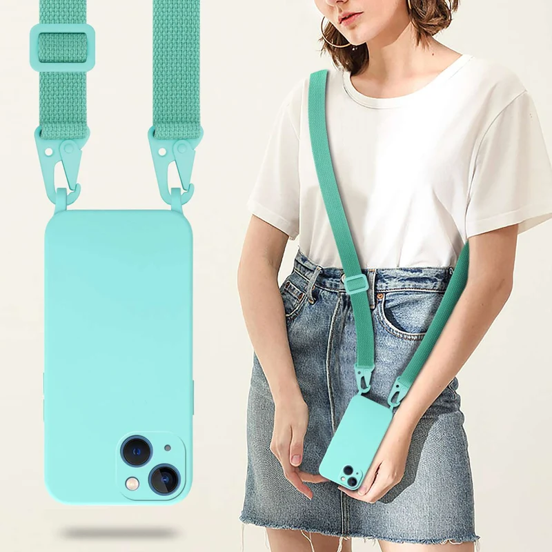 Cadorabo Handy Kette kompatibel mit Apple iPhone 13 MINI Silikon Schutzhülle mit längen verstellbaren Kordel Band
