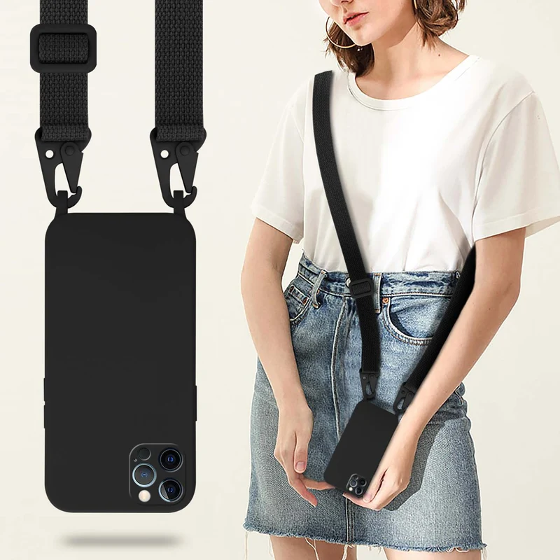 Cadorabo Handy Kette kompatibel mit Apple iPhone 12 PRO MAX Silikon Schutzhülle mit längen verstellbaren Kordel Band
