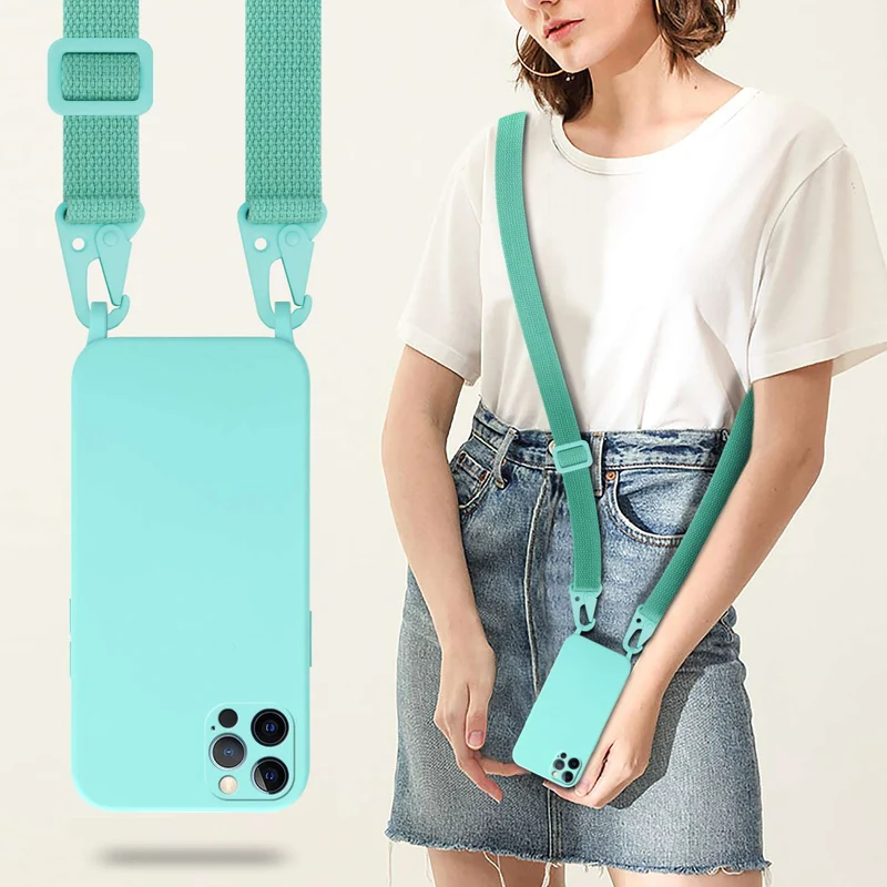 Cadorabo Handy Kette kompatibel mit Apple iPhone 12 PRO MAX Silikon Schutzhülle mit längen verstellbaren Kordel Band