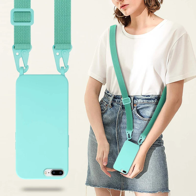 Cadorabo Handy Kette kompatibel mit Apple iPhone 7 PLUS / 7S PLUS / 8 PLUS Silikon Schutzhülle mit längen verstellbaren Kordel Band