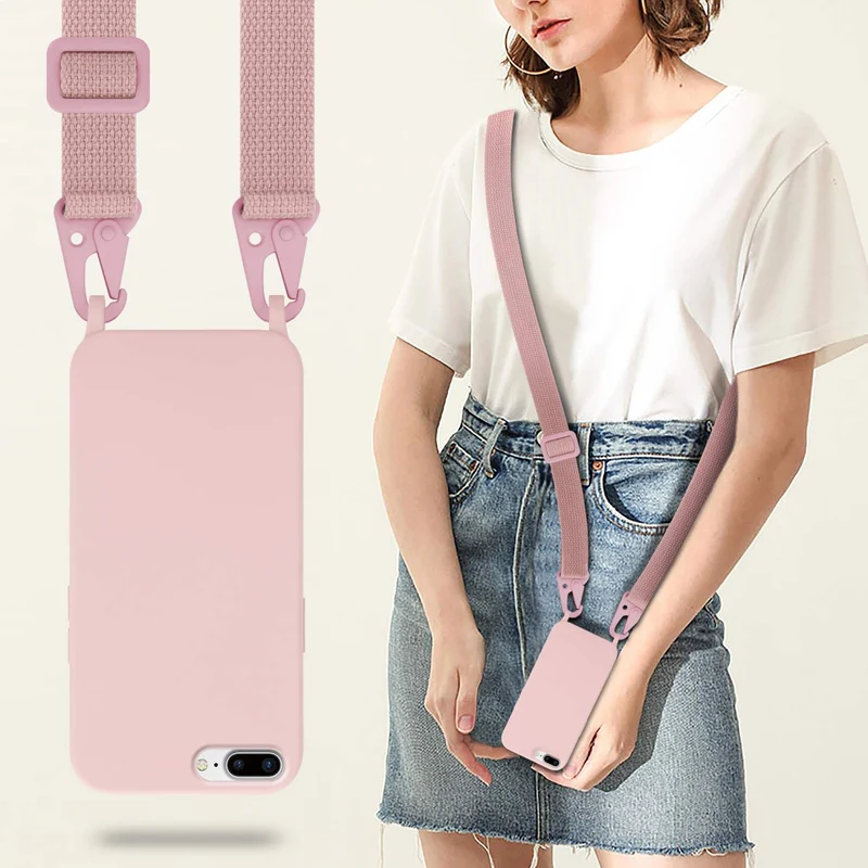 Cadorabo Handy Kette kompatibel mit Apple iPhone 7 PLUS / 7S PLUS / 8 PLUS Silikon Schutzhülle mit längen verstellbaren Kordel Band