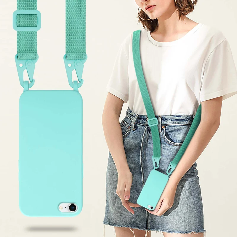 Cadorabo Handy Kette kompatibel mit Apple iPhone 7 / 7S / 8 / SE 2020 Silikon Schutzhülle mit längen verstellbaren Kordel Band