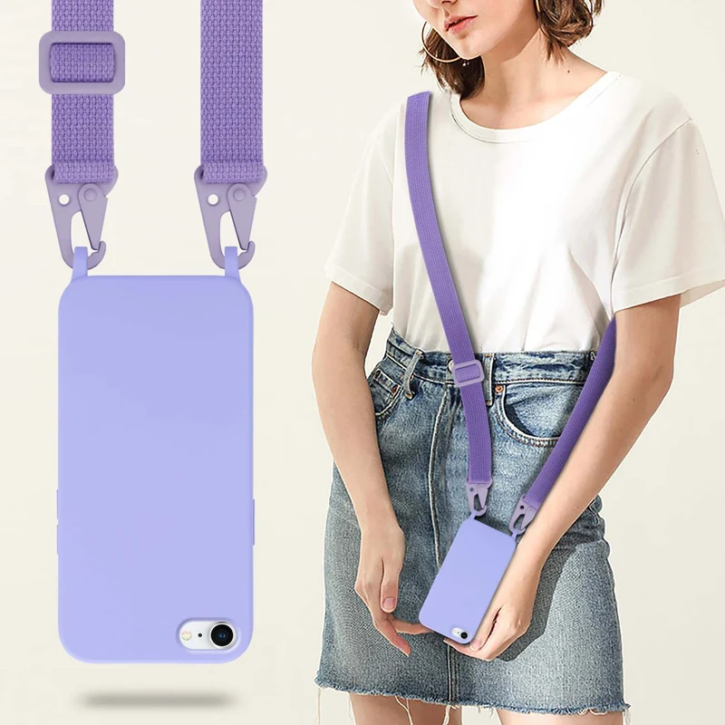 Cadorabo Handy Kette kompatibel mit Apple iPhone 7 / 7S / 8 / SE 2020 Silikon Schutzhülle mit längen verstellbaren Kordel Band