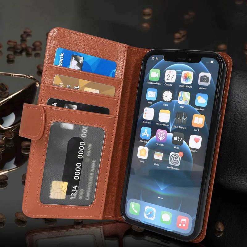 Cadorabo Hülle kompatibel mit Apple iPhone 13 PRO Schutzhülle mit Magnetverschluss und 3 Kartenfächern