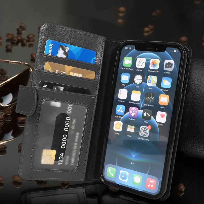 Cadorabo Hülle kompatibel mit Apple iPhone 13 PRO Schutzhülle mit Magnetverschluss und 3 Kartenfächern