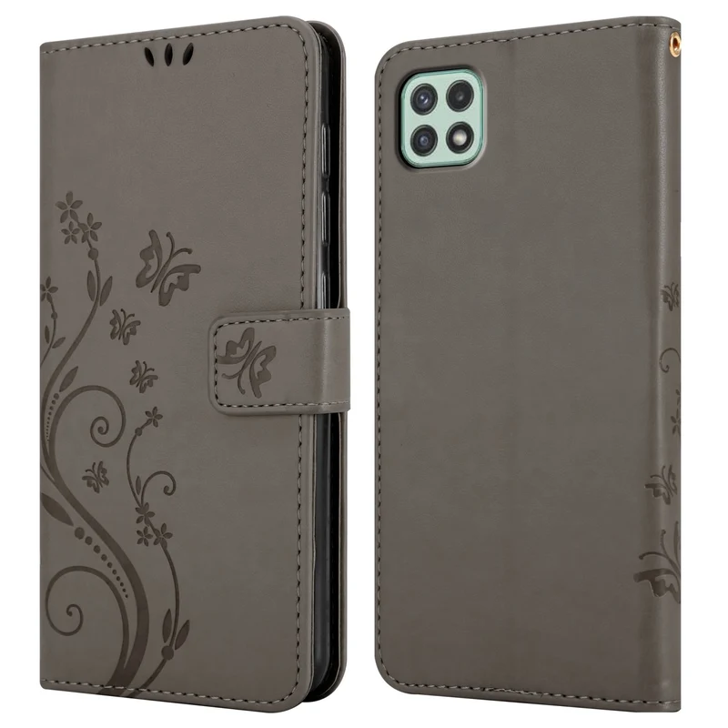 Cadorabo Hülle kompatibel mit Samsung Galaxy A22 5G Schutzhülle im Blumen Design mit Magnetverschluss, Standfunktion und Kartenfächern