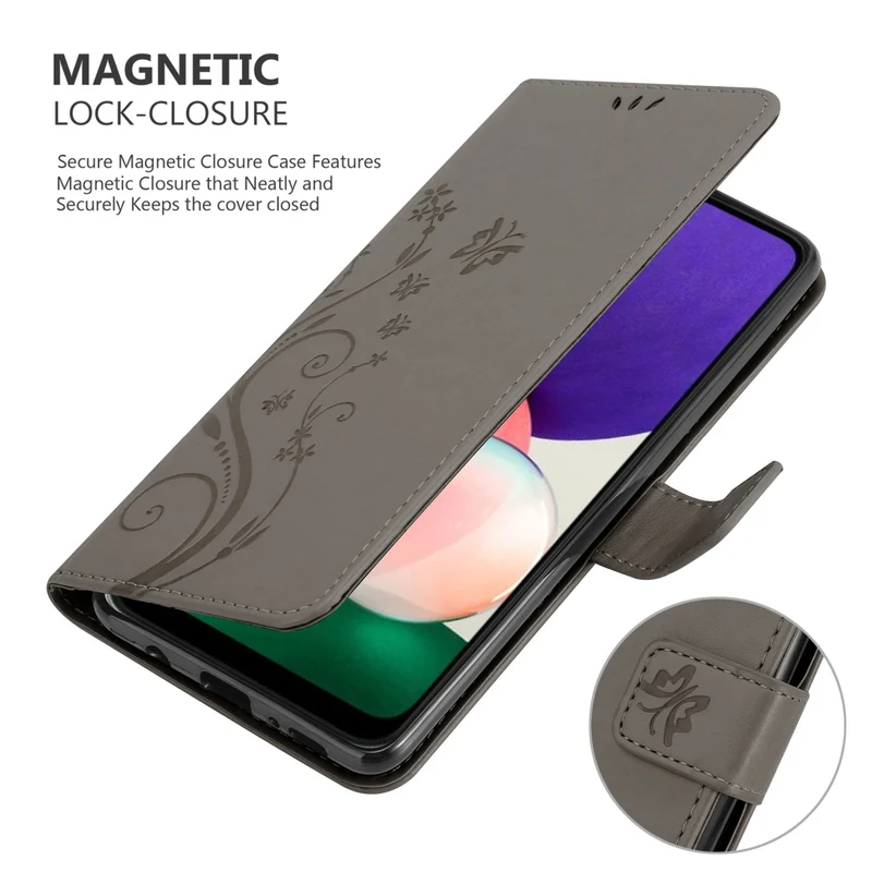 Cadorabo Hülle kompatibel mit Samsung Galaxy A22 5G Schutzhülle im Blumen Design mit Magnetverschluss, Standfunktion und Kartenfächern