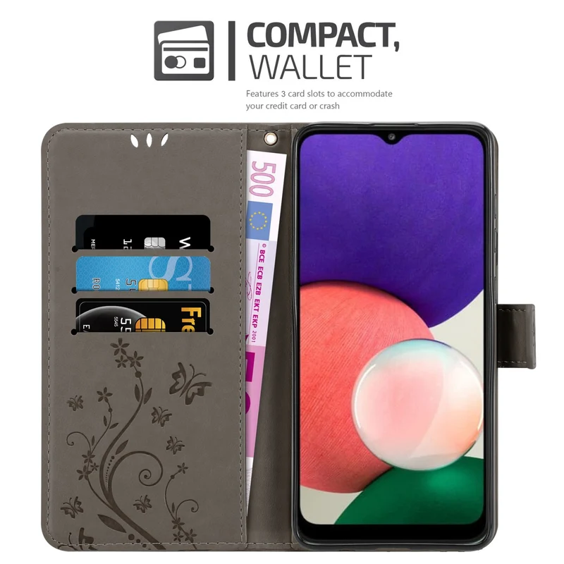 Cadorabo Hülle kompatibel mit Samsung Galaxy A22 5G Schutzhülle im Blumen Design mit Magnetverschluss, Standfunktion und Kartenfächern