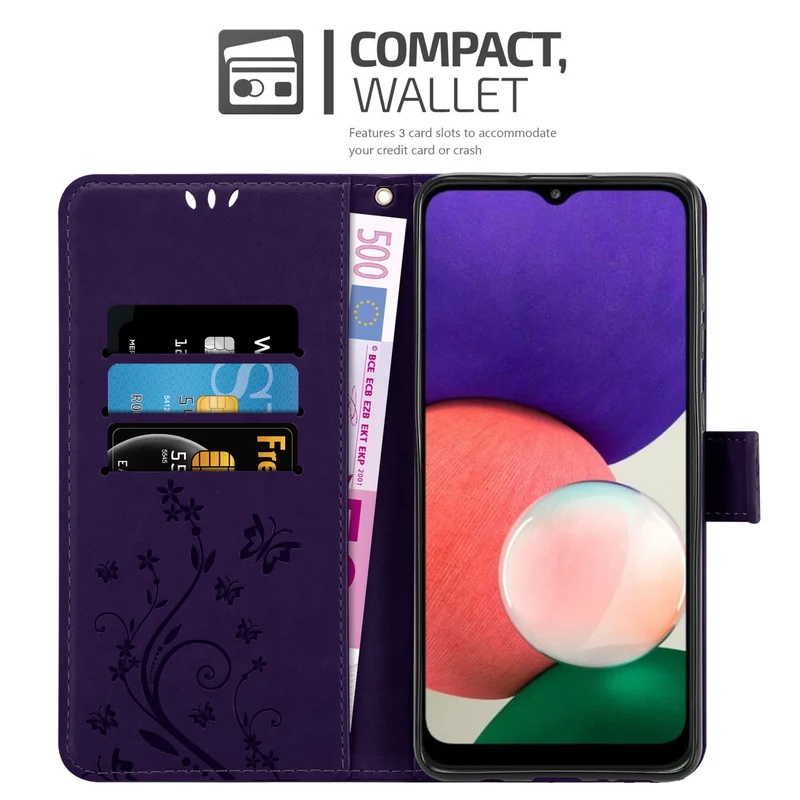 Cadorabo Hülle kompatibel mit Samsung Galaxy A22 5G Schutzhülle im Blumen Design mit Magnetverschluss, Standfunktion und Kartenfächern