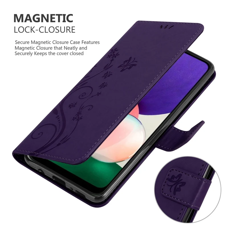 Cadorabo Hülle kompatibel mit Samsung Galaxy A22 5G Schutzhülle im Blumen Design mit Magnetverschluss, Standfunktion und Kartenfächern