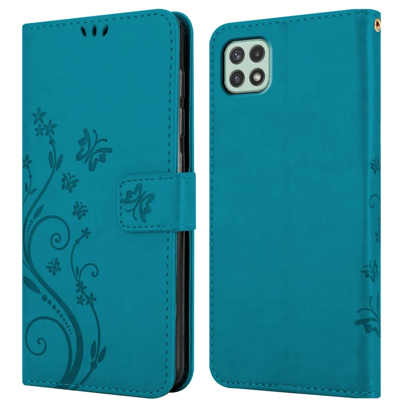 Cadorabo Hülle kompatibel mit Samsung Galaxy A22 5G Schutzhülle im Blumen Design mit Magnetverschluss, Standfunktion und Kartenfächern