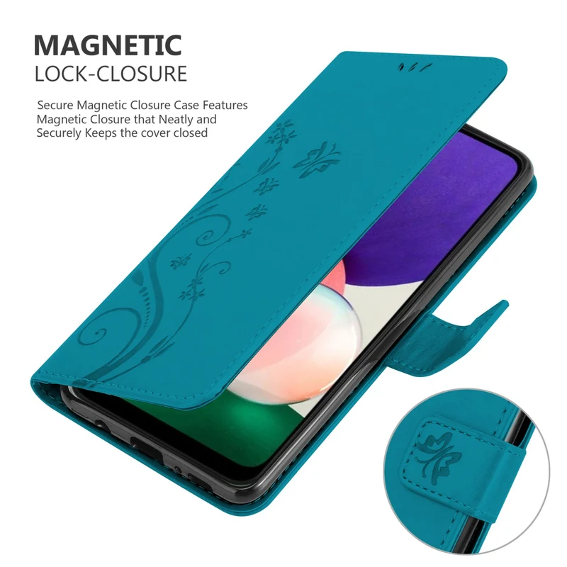 Cadorabo Hülle kompatibel mit Samsung Galaxy A22 5G Schutzhülle im Blumen Design mit Magnetverschluss, Standfunktion und Kartenfächern