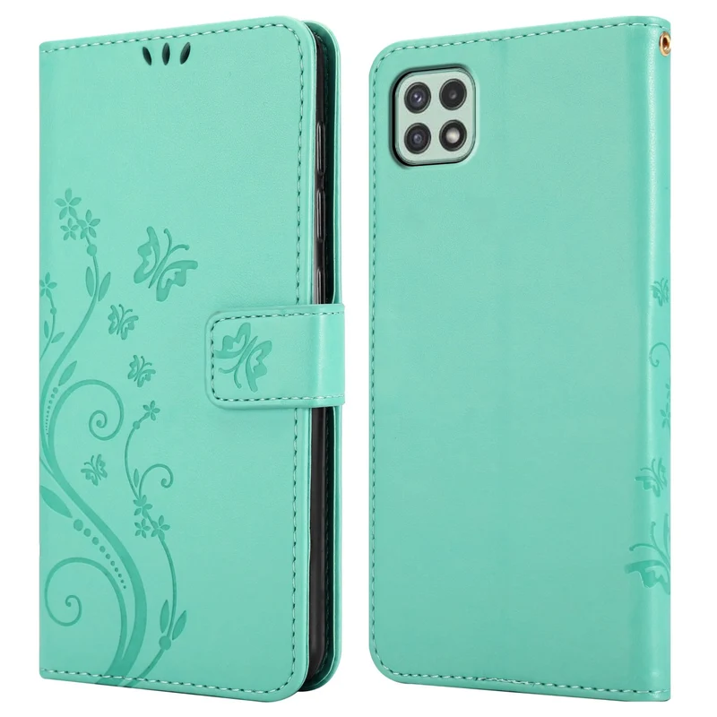 Cadorabo Hülle kompatibel mit Samsung Galaxy A22 5G Schutzhülle im Blumen Design mit Magnetverschluss, Standfunktion und Kartenfächern
