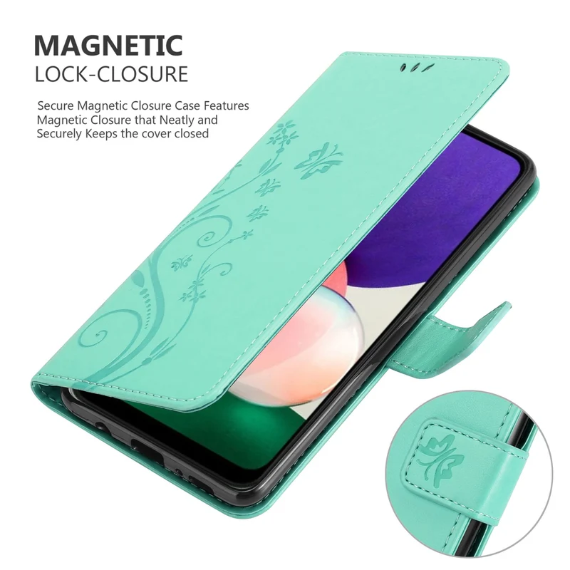 Cadorabo Hülle kompatibel mit Samsung Galaxy A22 5G Schutzhülle im Blumen Design mit Magnetverschluss, Standfunktion und Kartenfächern