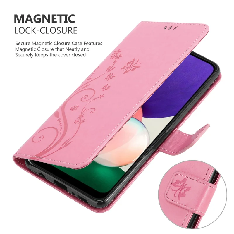 Cadorabo Hülle kompatibel mit Samsung Galaxy A22 5G Schutzhülle im Blumen Design mit Magnetverschluss, Standfunktion und Kartenfächern