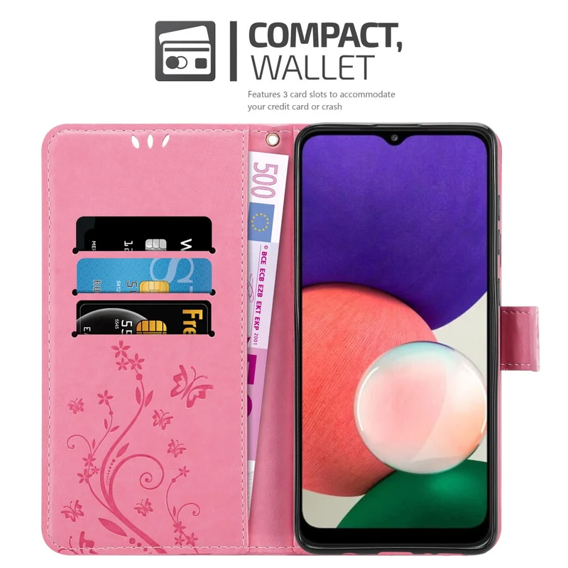 Cadorabo Hülle kompatibel mit Samsung Galaxy A22 5G Schutzhülle im Blumen Design mit Magnetverschluss, Standfunktion und Kartenfächern