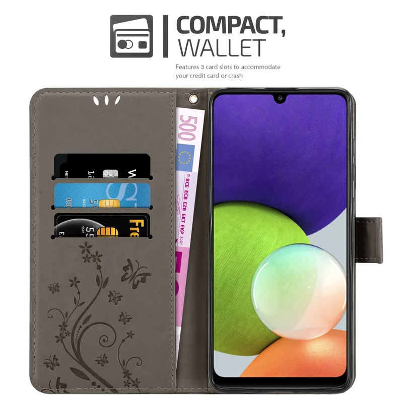 Cadorabo Hülle kompatibel mit Samsung Galaxy A22 4G / M22 / M32 4G Schutzhülle im Blumen Design mit Magnetverschluss, Standfunktion und Kartenfächern
