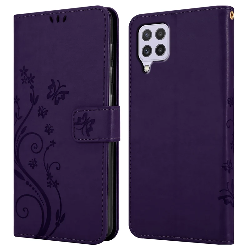 Cadorabo Hülle kompatibel mit Samsung Galaxy A22 4G / M22 / M32 4G Schutzhülle im Blumen Design mit Magnetverschluss, Standfunktion und Kartenfächern