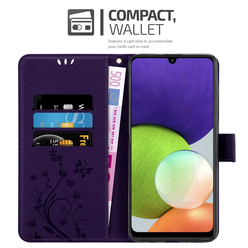 Cadorabo Hülle kompatibel mit Samsung Galaxy A22 4G / M22 / M32 4G Schutzhülle im Blumen Design mit Magnetverschluss, Standfunktion und Kartenfächern
