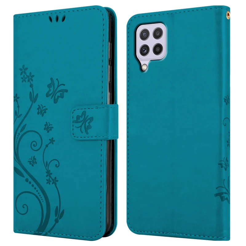 Cadorabo Hülle kompatibel mit Samsung Galaxy A22 4G / M22 / M32 4G Schutzhülle im Blumen Design mit Magnetverschluss, Standfunktion und Kartenfächern