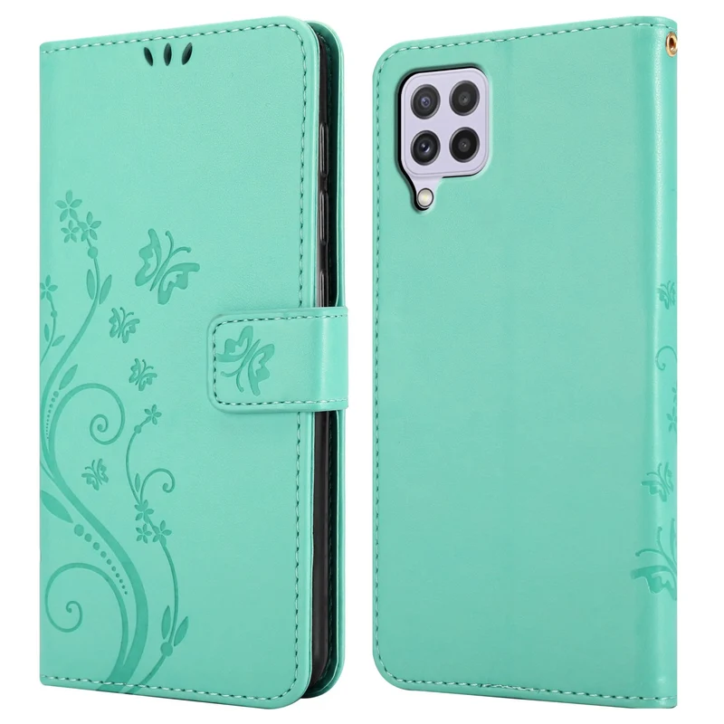 Cadorabo Hülle kompatibel mit Samsung Galaxy A22 4G / M22 / M32 4G Schutzhülle im Blumen Design mit Magnetverschluss, Standfunktion und Kartenfächern